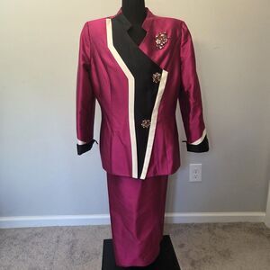 Lily & Taylor 2 Piece Pink Black Skirt Suit Size 12 Gemstones Church\Weddings